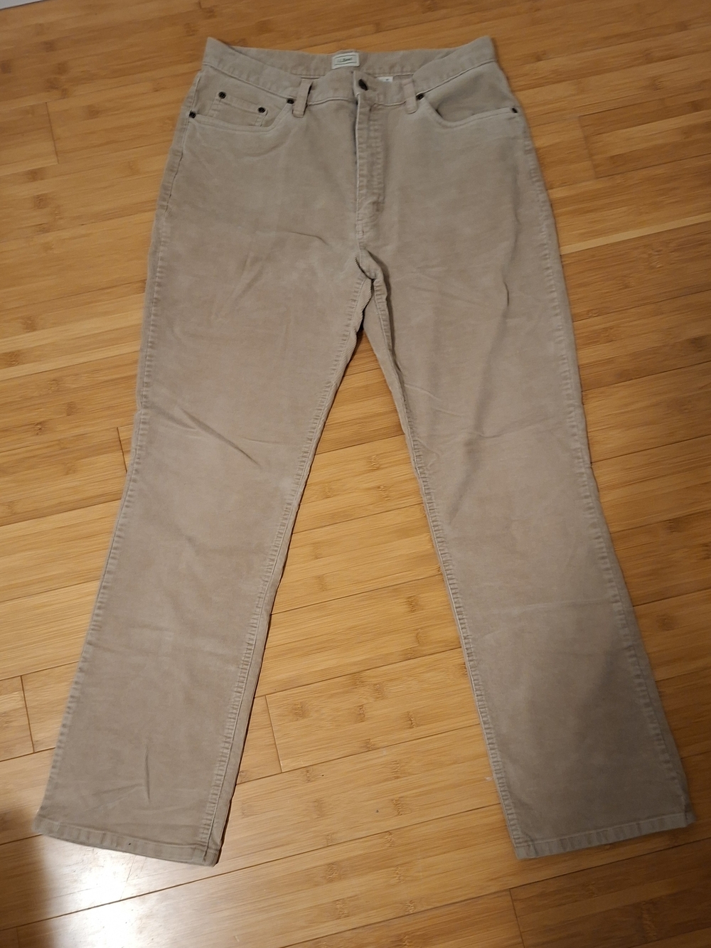 Vintage/Y2K L.L. Bean Beige Stretch Corduroy Pants, Size 14M/Tall